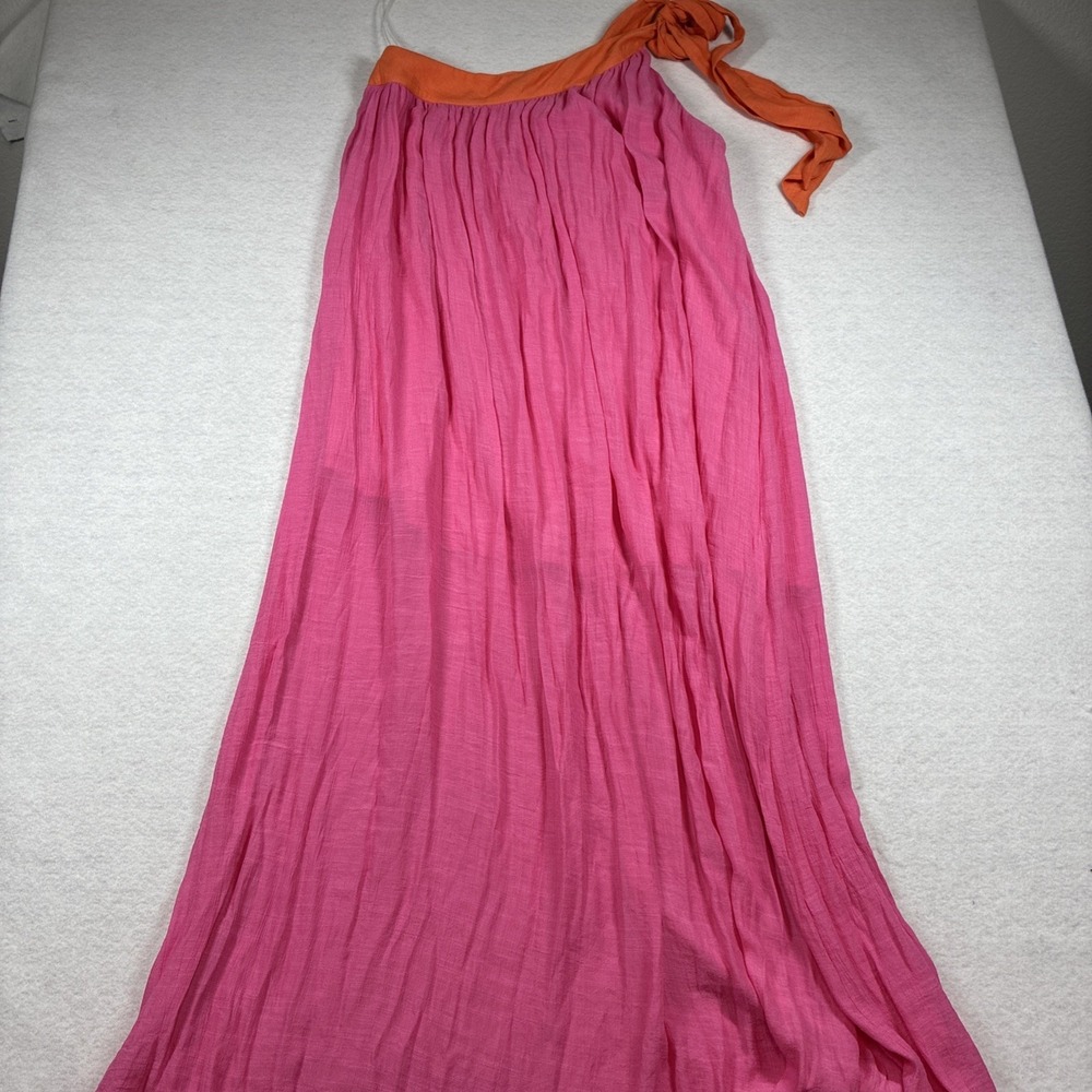 Aakaa Pink Maxi Dress Orange One Shoulder Vacation Summer Resort Breezy Large